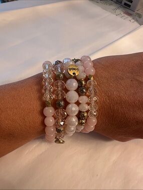 Erimish Pink and Clear Beaded Stack Bracelet Set with Gold Accents